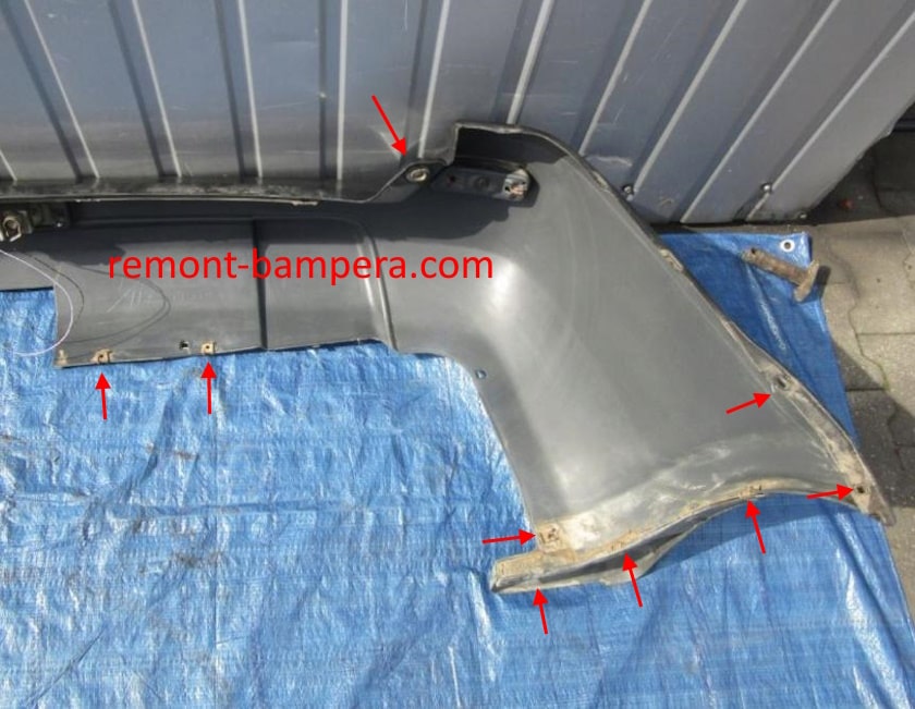 mounting locations for rear bumper Nissan X-Trail I T30 (2000-2007)
