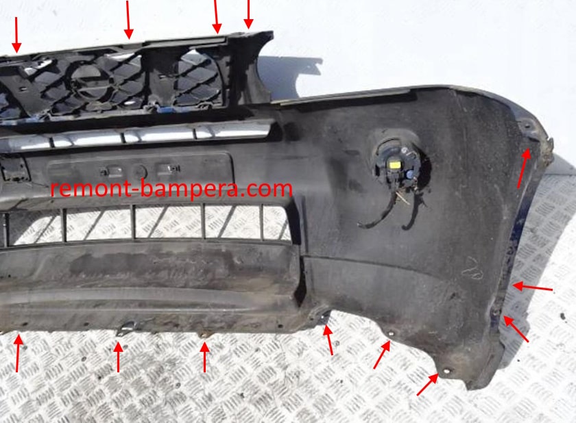Front bumper mounting locations for Nissan X-Trail II T31 (2007-2014)