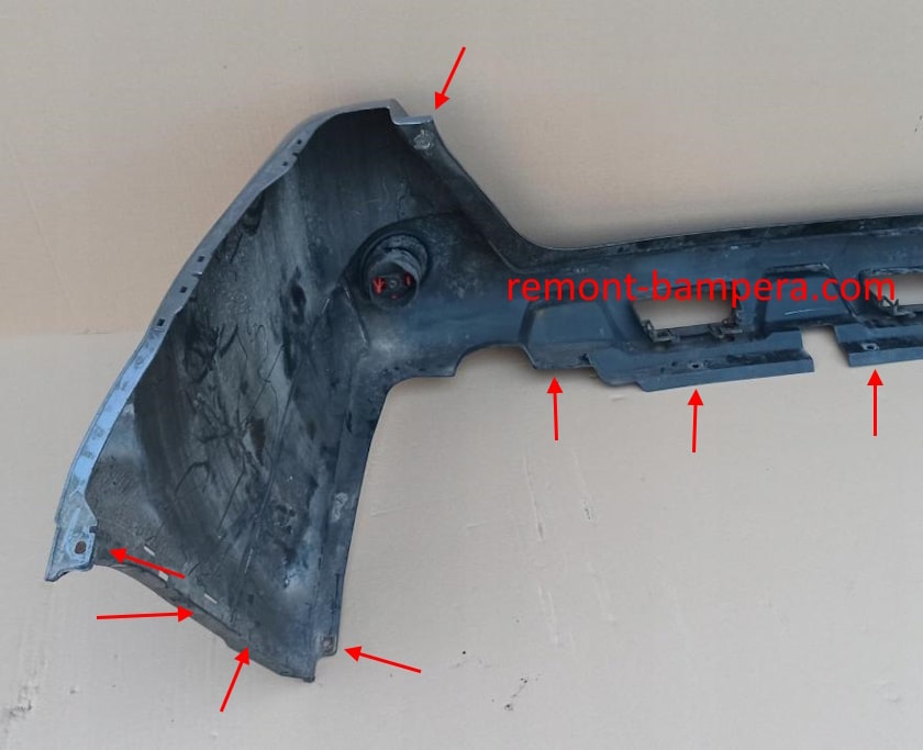mounting locations for rear bumper Nissan X-Trail II T31 (2007-2014)