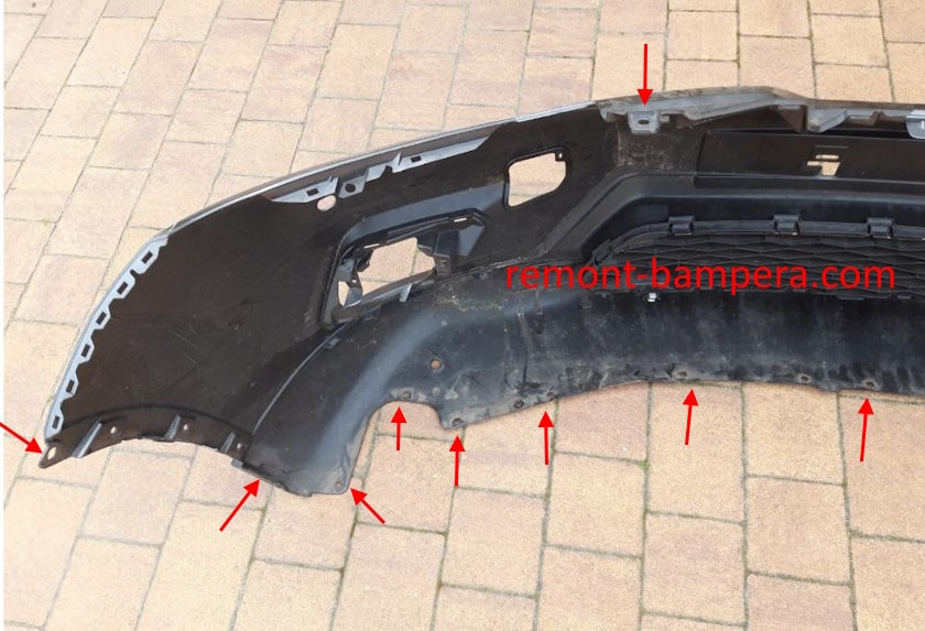 Posizioni di montaggio del paraurti anteriore per Nissan X-Trail III T32 (2013-2022)