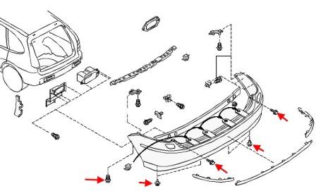 diagrama de montaje del parachoques trasero Nissan Almera Tino
