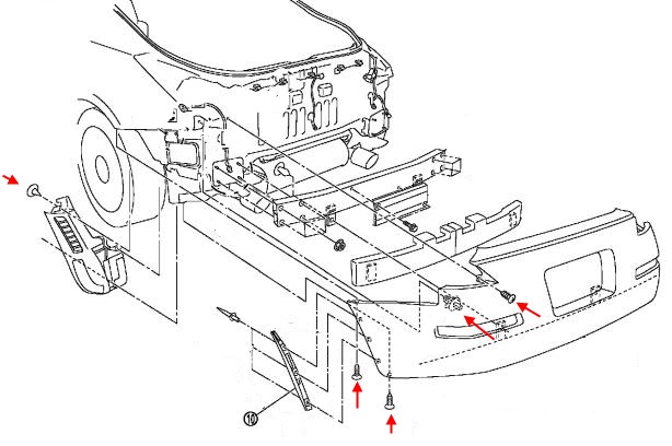 Diagrama de montaje del parachoques trasero del Nissan 350Z
