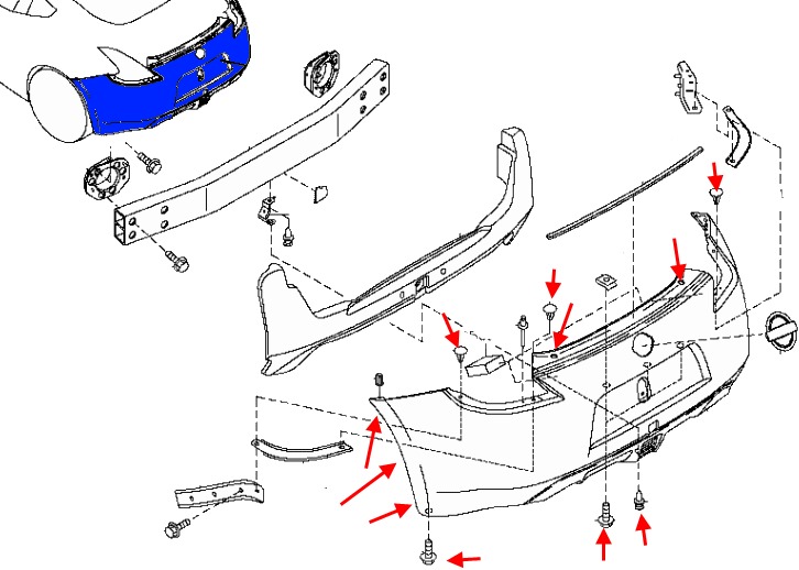 the scheme of fastening of the rear bumper Nissan 370Z