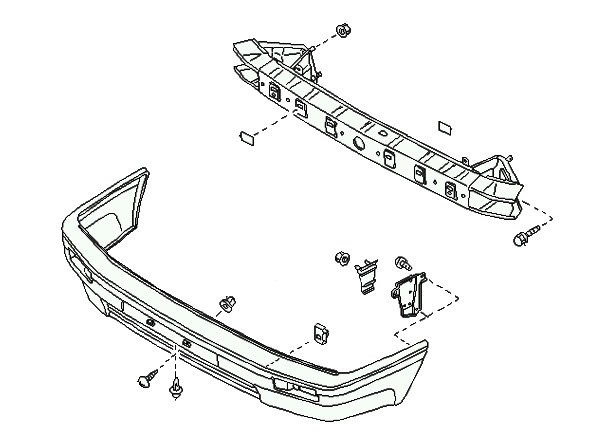 the scheme of fastening of the front bumper of the Nissan Bluebird