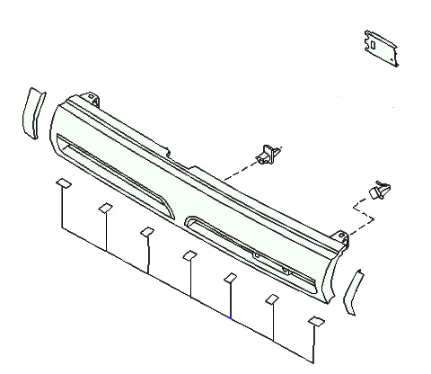 scheme of fastening of the radiator grille of the Nissan Bluebird