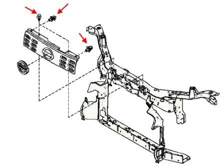 Diagrama de montaje de la rejilla del radiador del Nissan Cube