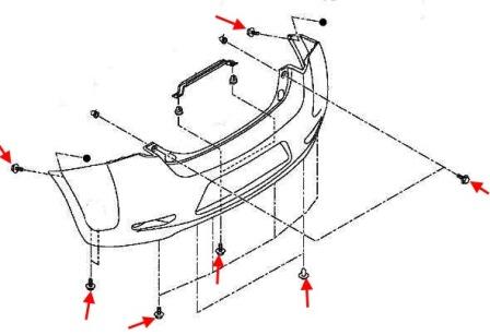 Diagrama de montaje del parachoques trasero del Nissan LEAF