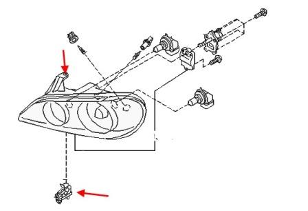diagrama de montaje de faros Nissan Maxima A33 (2000-2006)