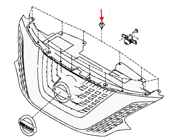 схема крепления решетки радиатора Nissan Murano Z52 (после 2014 года)