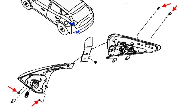 схема крепления заднего фонаря Nissan Murano Z52 (после 2014 года)