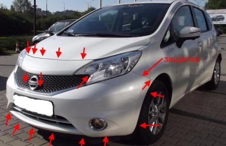 the attachment of the front bumper Nissan Note E12 (after 2013)