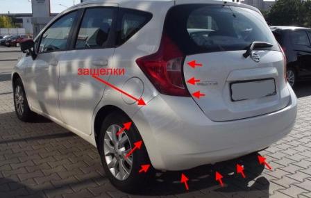 the attachment of the rear bumper Nissan Note E12 (after 2013)