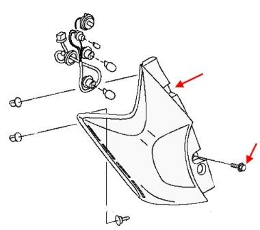 scheme of fastening of rear light to the Nissan Note E12 (after 2013)