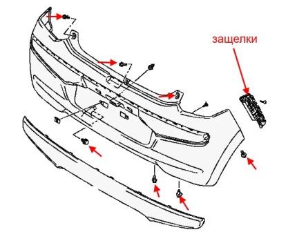 Diagrama de montaje del parachoques trasero del Nissan PIXO