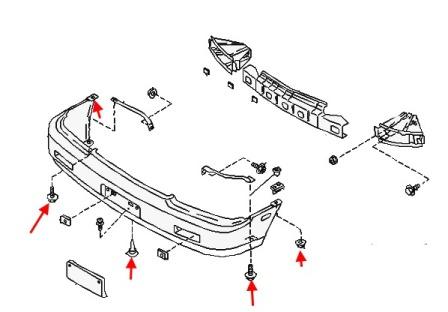 Diagrama de montaje del parachoques delantero del Nissan PRAIRIE