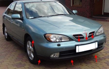 points de fixation pare-chocs avant Nissan Primera P11 (1996-2002)