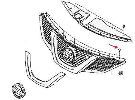 Diagrama de montaje de la parrilla del Nissan Qashqai (Rogue) (después de 2013)