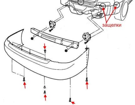 scheme of fastening of a back bumper of Nissan Sentra S15 (1998-2005)