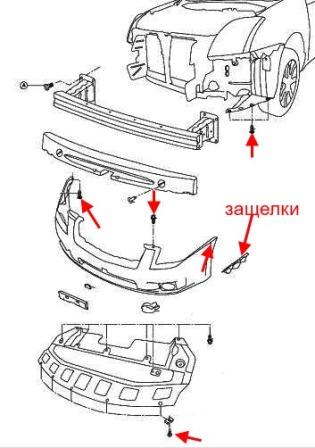 Montageplan für die vordere Stoßstange des Nissan Sentra S16 (nach 2006)
