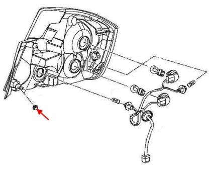 Montageplan für die Rückleuchte des Nissan Sentra S16 (nach 2006)