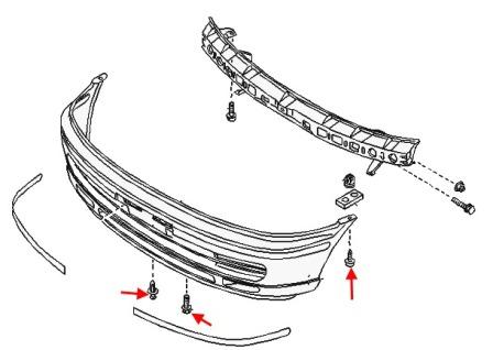 the scheme of fastening of the front bumper Nissan Serena