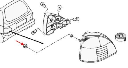 scheme of fastening of tail light Nissan Sunny N14