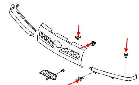 scheme of fastening of the radiator grille of the Nissan Sunny WAGON