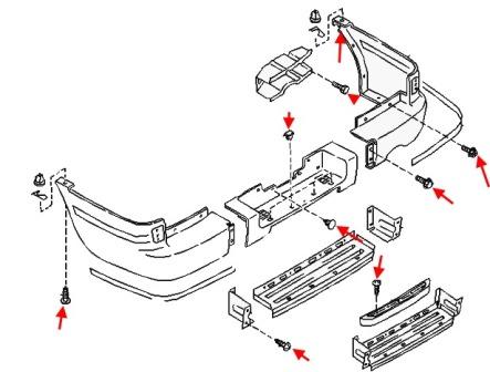 diagrama de montaje del parachoques trasero Nissan Sunny WAGON