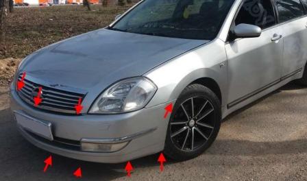 the attachment of the front bumper Nissan Teana J31 (2003-2008)