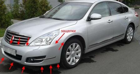 the attachment of the front bumper Nissan Teana J32 (2008-2013)