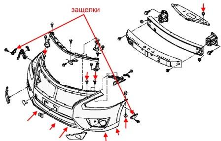 Montageplan für die vordere Stoßstange des Nissan Teana L33 (nach 2014)