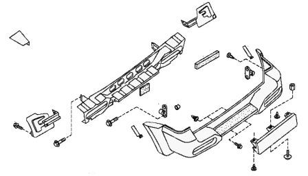 the scheme of fastening of the rear bumper Nissan Terrano2 R20 (1993-2006)