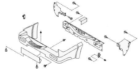 the scheme of fastening of the rear bumper Nissan Terrano2 R20 (1993-2006)