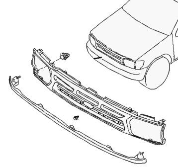 scheme of fastening of the radiator grille of the Nissan Terrano R50 (1997-2003)