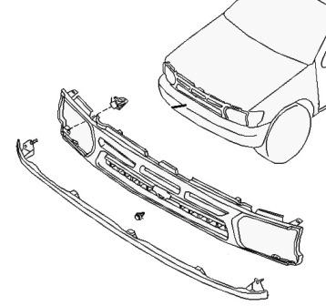 схема крепления решетки радиатора Nissan Terrano R50 (1997-2003)