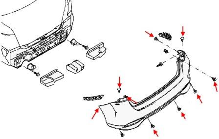 Montageplan für die hintere Stoßstange Nissan Tiida C13 (nach 2015)