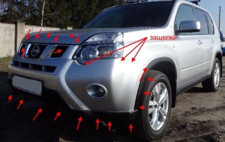 Points de fixation du pare-chocs avant Nissan X-Trail T31 (après 2007)