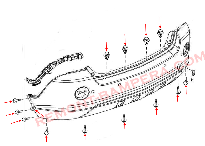 Schéma de montage du pare-chocs arrière Opel Antara (2006–2015)