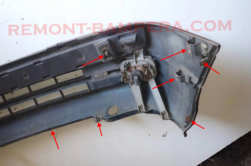 Emplacements de montage du pare-chocs avant Opel Astra F (1991–2002)