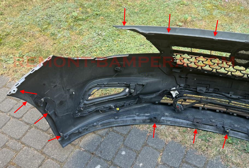 Opel Astra K (2015–2021) front bumper mounting locations