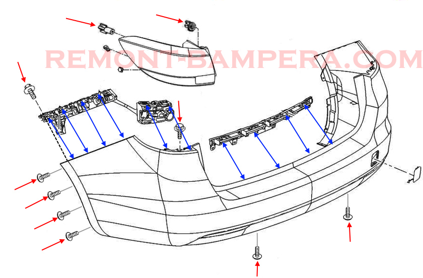 Rear bumper mounting diagram Opel Astra K wagon (2015–2021)