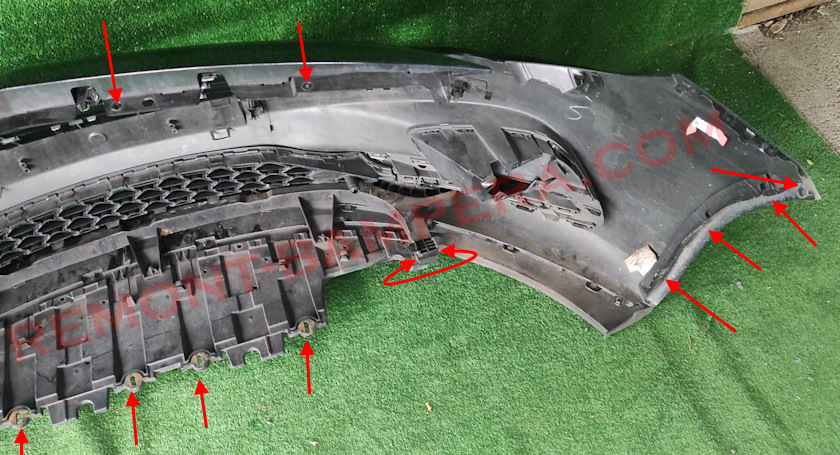 Opel Cascada (2013–2019) front bumper mounting locations