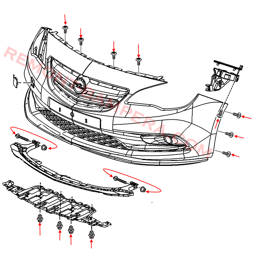 Front bumper mounting diagram Opel Cascada (2013–2019)