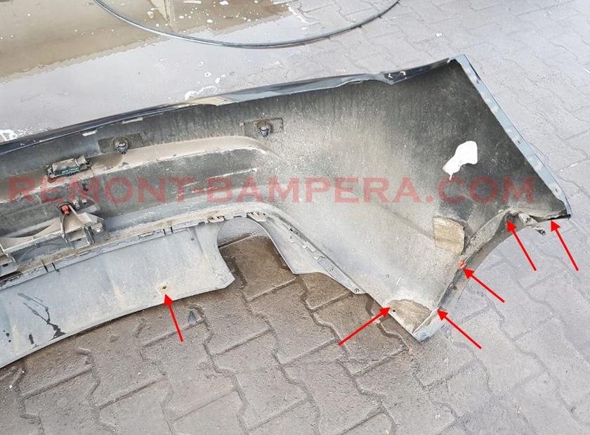 Opel Cascada rear bumper mounting locations (2013–2019)