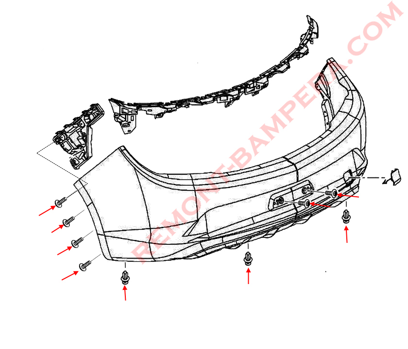 Rear bumper mounting diagram Opel Cascada (2013–2019)