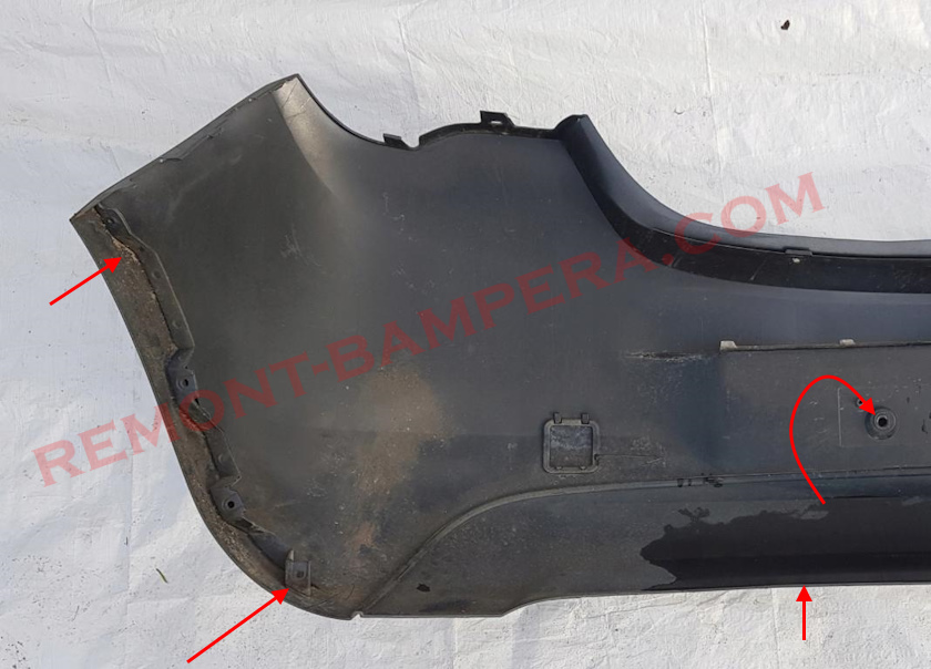 Opel Corsa E rear bumper mounting locations (2014–2019)