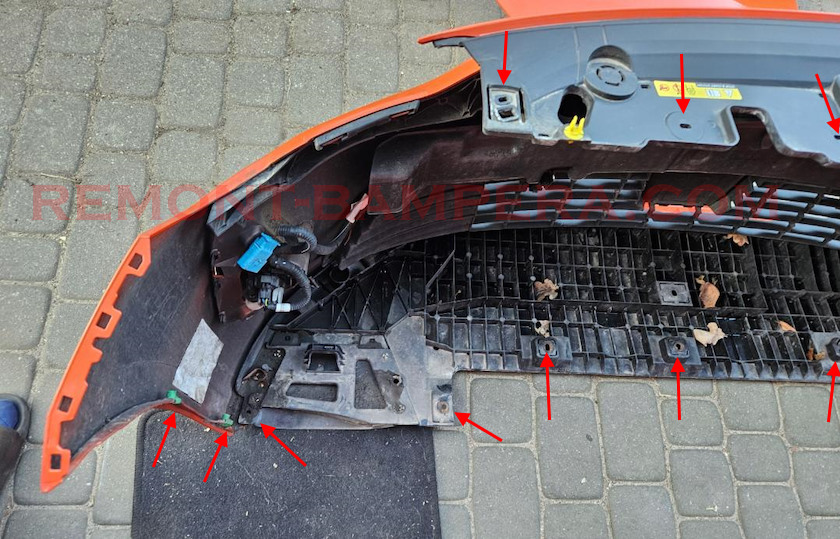 Opel Corsa F (2019–2025) front bumper mounting locations