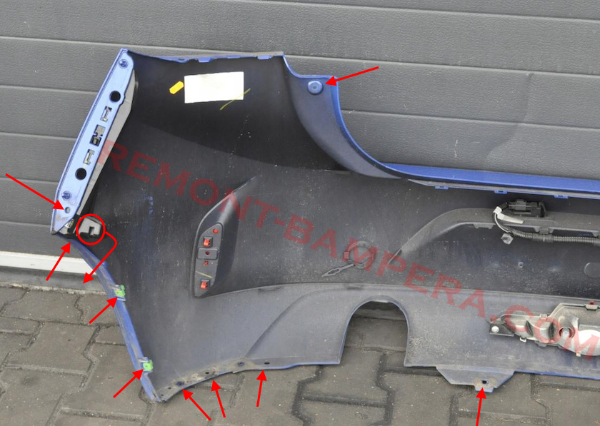 Opel Corsa F rear bumper mounting locations (2019–2025)