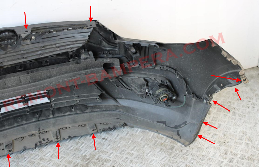 Ubicaciones de montaje del parachoques delantero del Opel Crossland (2017-2024)