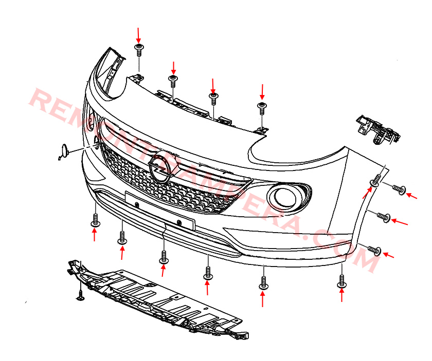 Front bumper mounting diagram Opel Adam (2013–2019)